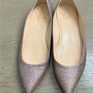 Christian Louboutin Glitter Pointed Ballet Flats in Rose Multi